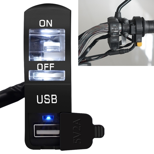 

CS-838B 12V 2A Motorcycle Waterproof Mobile Phone USB Charger with Indicator Light Switch(White)