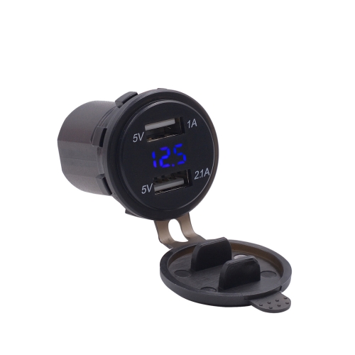 

Car Waterproof 12-24V 3.1A Dual USB Charger Adapter + Voltmeter(Blue Light)