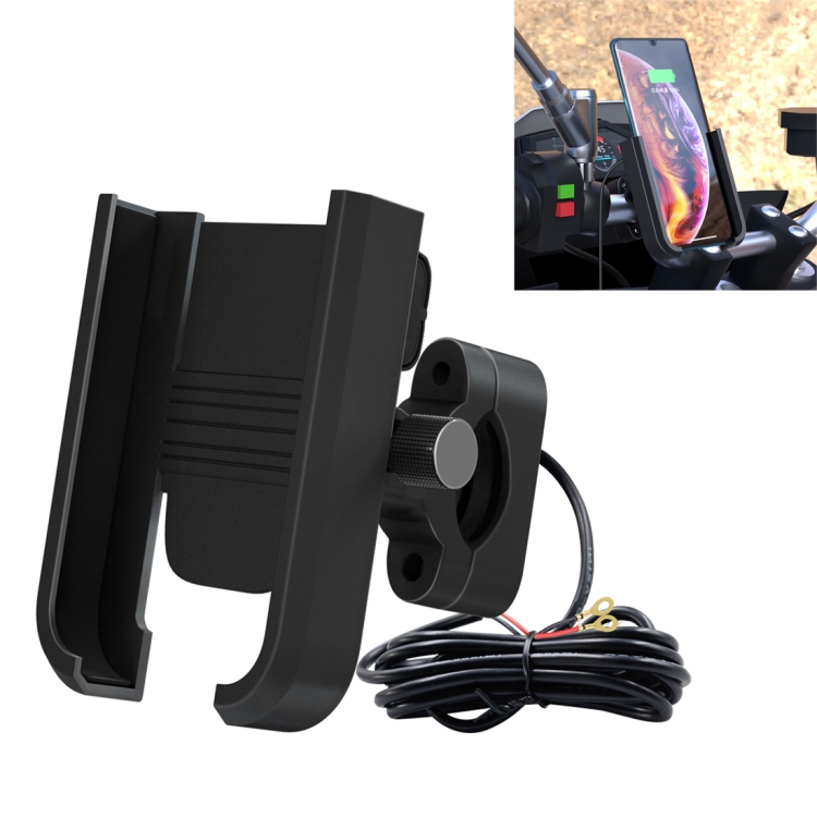 

CS-1068C1 Motorcycle Aluminum Alloy Mobile Phone Holder Bracket with Charging Function, Handlebar Version (Black)