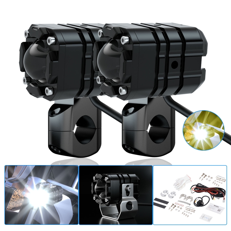 

CS-1087A1 1 Pair Motorcycle Aluminum Alloy Super Bright LED Headlight Two-color Filter Spotlight (Black)