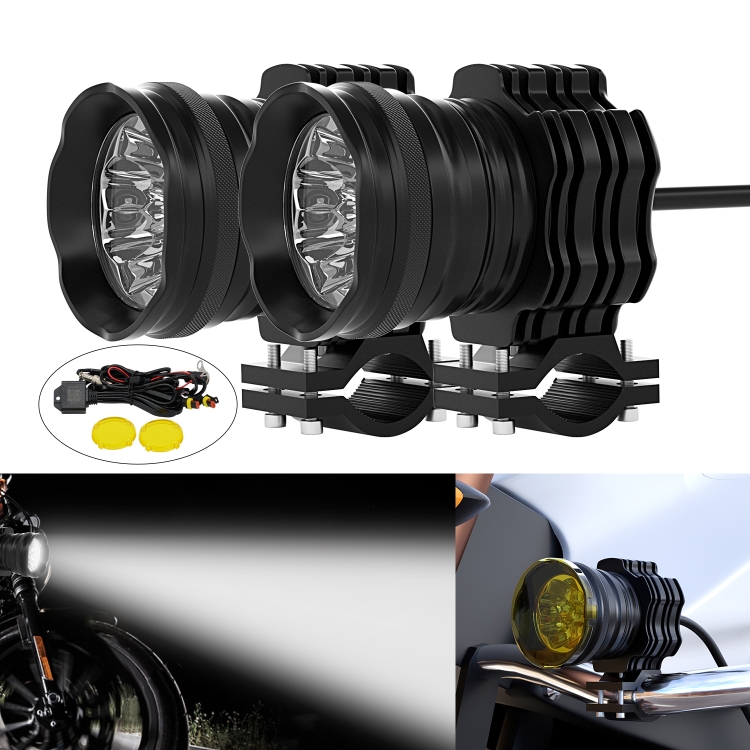 

CS-1088A1 G29-9 1 Pair Motorcycle Waterproof Aluminum Alloy External LED Headlight Spotlight (Black)
