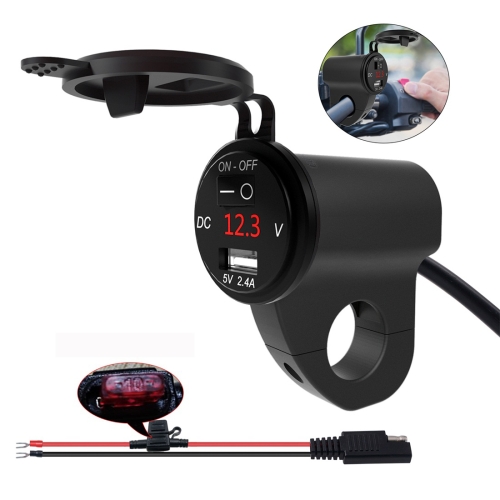 

ZH-975B1 Motorcycle Aluminum Alloy Waterproof Mobile Phone Single USB Charger with Red Voltmeter(Black)