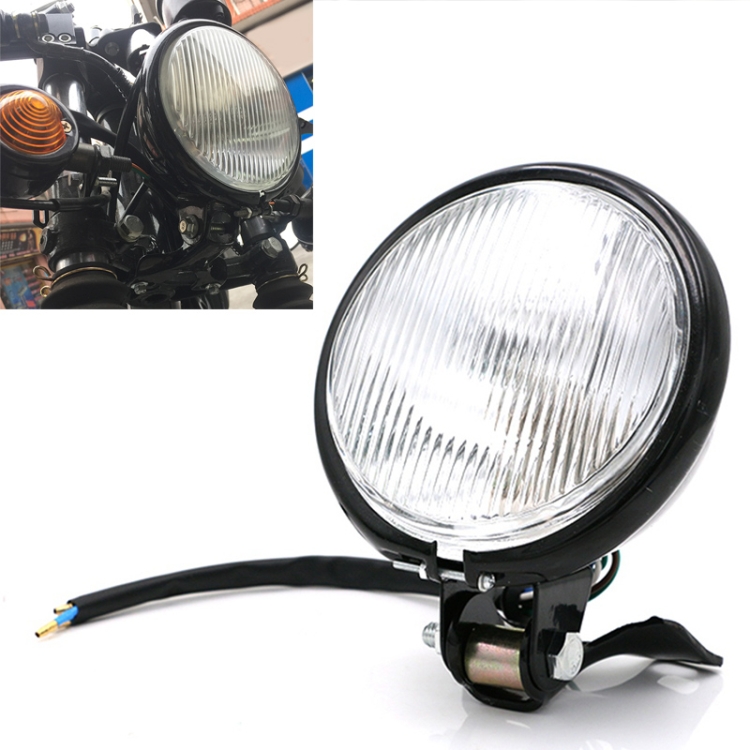 

Motorcycle Black Shell Glass Retro Lamp LED Headlight Modification Accessories (White)