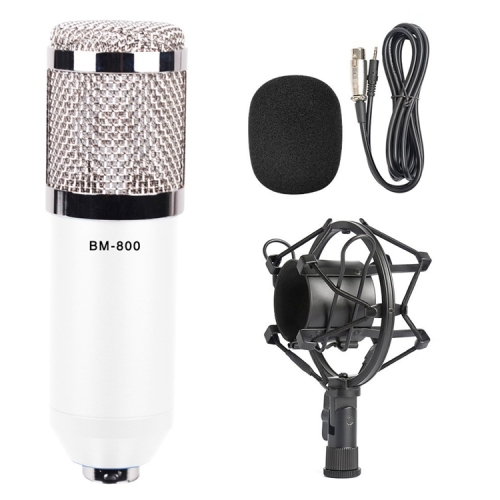 

BM-800 3.5mm Studio Recording Wired Condenser Sound Microphone with Shock Mount, Compatible with PC / Mac for Live Broadcast Show, KTV, etc.(White)
