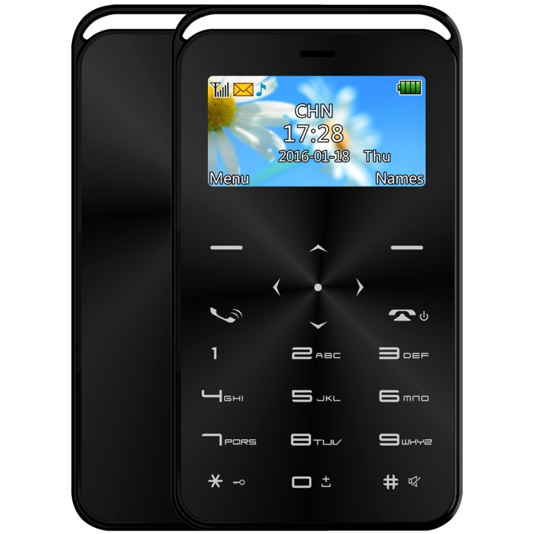

DAXIAN GS6 Card Mobile Phone, Network: 2G, 7.9mm Ultra Thin Pocket Mini Slim Card Phone, 1.69 inch, QWERTY Keyboard, BT, FM, Alarm, MP3 Music, Calendar, Calculator(Black)