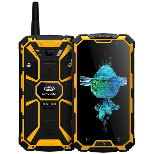 

Conquest S8, 3GB+32GB, Walkie Talkie Function, 6000mAh Battery, IP68 Waterproof Dustproof Shockproof Anti-pressure Explosion-proof, Fingerprint Identification, 5.0 inch, Android 7.0 MTK6753 Octa Core up to 1.5GHz, Network: 4G, NFC, OTG, IR(Yellow)