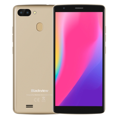 

[HK Stock] Blackview A20 Pro, 2GB+16GB, Fingerprint Identification, Dual Back Cameras, 5.5 inch Android 8.1 MTK6739 Quad Core 64bit up to 1.3GHz, Network: 4G, Dual SIM(Gold)