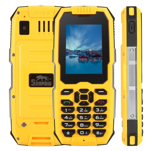 

Snopow M2 Plus Rugged Phone, 1GB+8GB, IP68 Waterproof Dustproof Shockproof, 2500mAh Battery, 2.4 inch Android 6.0 MTK6737V/WM Quad Core up to 1.1GHz, 21 Keys, Network: 4G, Dual SIM (Yellow)