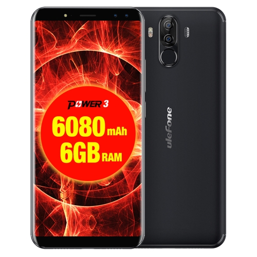 

[HK Stock] Ulefone Power 3, 6GB+64GB, Dual Back Cameras + Dual Front Cameras, 6080mah Big Battery, Face & Fingerprint Identification, 6.0 inch Android 7.1 MTK6763 Octa-core up to 2.0GHz, Network: 4G, OTG, Dual SIM(Black)