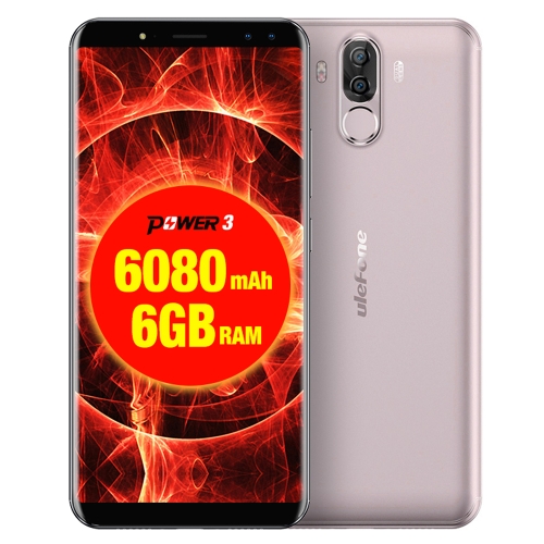 

[HK Stock] Ulefone Power 3, 6GB+64GB, Dual Back Cameras + Dual Front Cameras, 6080mah Big Battery, Face & Fingerprint Identification, 6.0 inch Android 7.1 MTK6763 Octa-core up to 2.0GHz, Network: 4G, OTG, Dual SIM(Gold)
