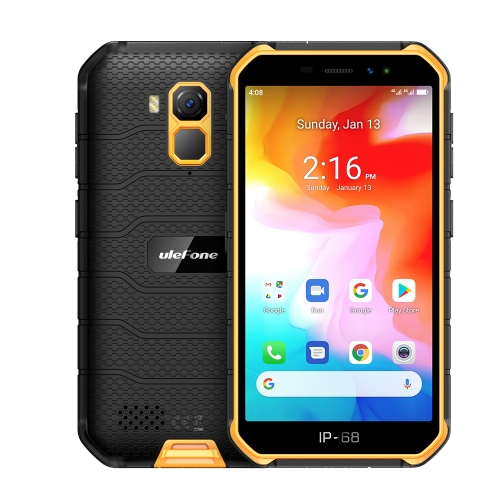 Ulefone Armor X7 Rugged Phone, 2GB+16GB, IP68/IP69K Waterproof Dustproof Shockproof, Face ID & Fingerprint Identification, 4000mAh Battery, 5.0 inch Android 10.0 MTK Helio A20 MT6761VWE Quad Core 64-bit up to 1.6GHz, Network: 4G, NFC, OTG(Yellow)