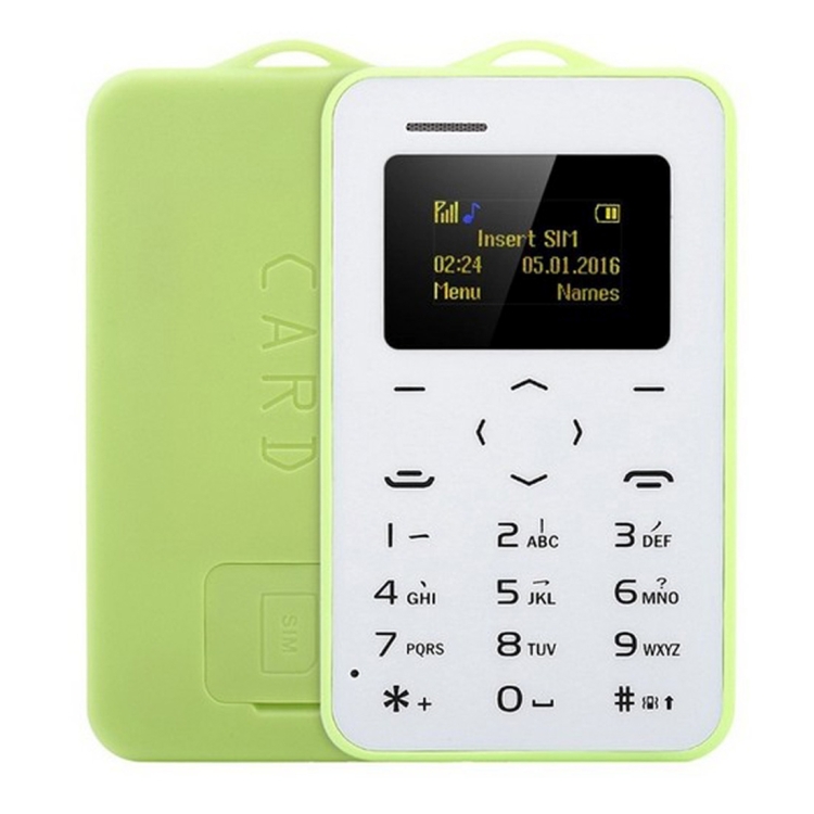 

AEKU C6 Card Mobile Phone, Network: 2G, 4.8mm Ultra Thin Pocket Mini Slim Card Phone, 0.96 inch, QWERTY Keyboard, BT, Calendar, Calculator, Alarm(Green)