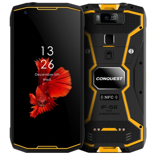 

Conquest S12 Pro Rugged Phone, 4GB+64GB, Walkie Talkie Function, 8000mAh Battery, IP68 Waterproof Dustproof Shockproof, Face ID & Fingerprint Identification, 5.99 inch Android 9.0 Helio P70 Octa Core up to 2.5GHz, Network: 4G, NFC, OTG, PTT, POC(Yellow)