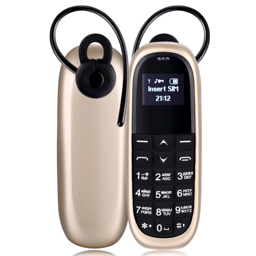 

AIEK KK1 Mini Mobile Phone, Russian Keyboard, Hands Free Bluetooth Dialer Headphone, MTK6261DA, Anti-Lost, Single SIM, Network: 2G(Gold)