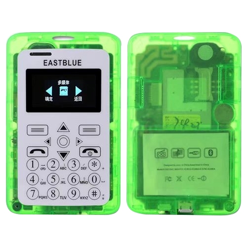 

EASTBLUE V6 Card Mobile Phone, Transparent Body, Bluetooth, FM, 21 Keys, Colorful Lights, Low Radiation, MP3, TF, GSM(Green)
