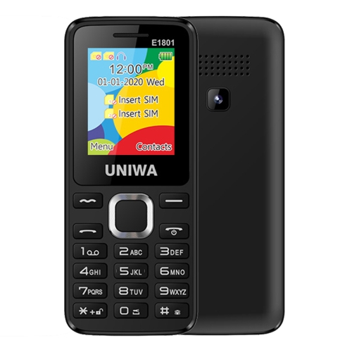 

UNIWA E1801 Mobile Phone, 1.77 inch, 800mAh Battery, 21 Keys, Support Bluetooth, FM, MP3, MP4, GSM, Dual SIM (Black)