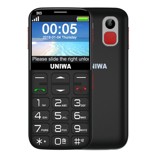 

UNIWA V808G 3G Elder Mobile Phone, 2.31 inch Arc Screen, 1400mAh Battery, 21 Keys, Support Bluetooth, FM, MP3, MP4, Network: 3G, with Docking Base (Black)