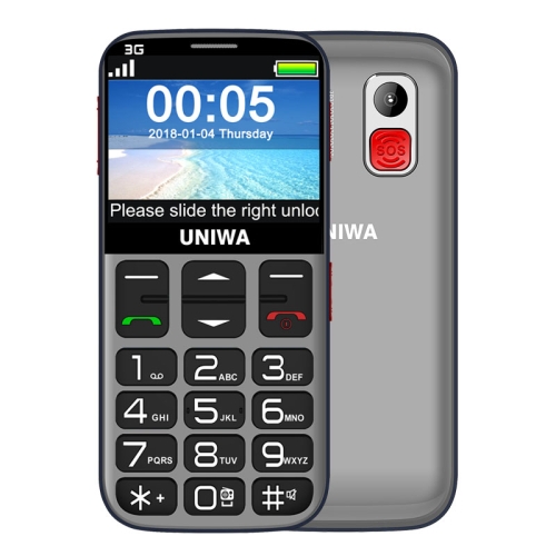 

UNIWA V808G 3G Elder Mobile Phone, 2.31 inch Arc Screen, 1400mAh Battery, 21 Keys, Support Bluetooth, FM, MP3, MP4, Network: 3G, with Docking Base (Grey)
