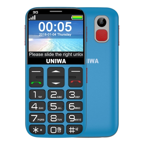 

UNIWA V808G 3G Elder Mobile Phone, 2.31 inch Arc Screen, 1400mAh Battery, 21 Keys, Support Bluetooth, FM, MP3, MP4, Network: 3G, with Docking Base (Blue)