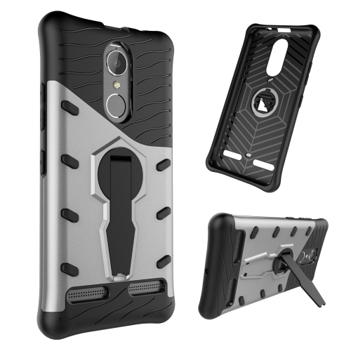 

For Lenovo K6 / K6 Power Shock-Resistant 360 Degree Spin Sniper Hybrid Case TPU + PC Combination Case with Holder(Silver)