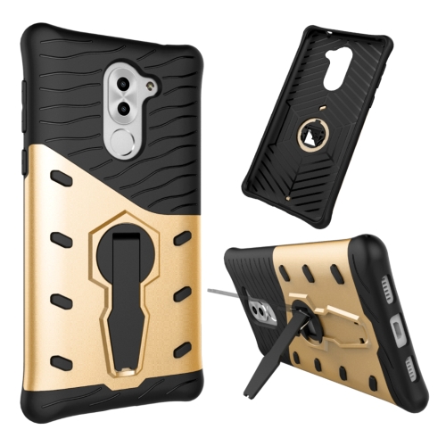 

For Huawei Honor 6X Shock-Resistant 360 Degree Spin Sniper Hybrid Case TPU + PC Combination Case with Holder(Gold)