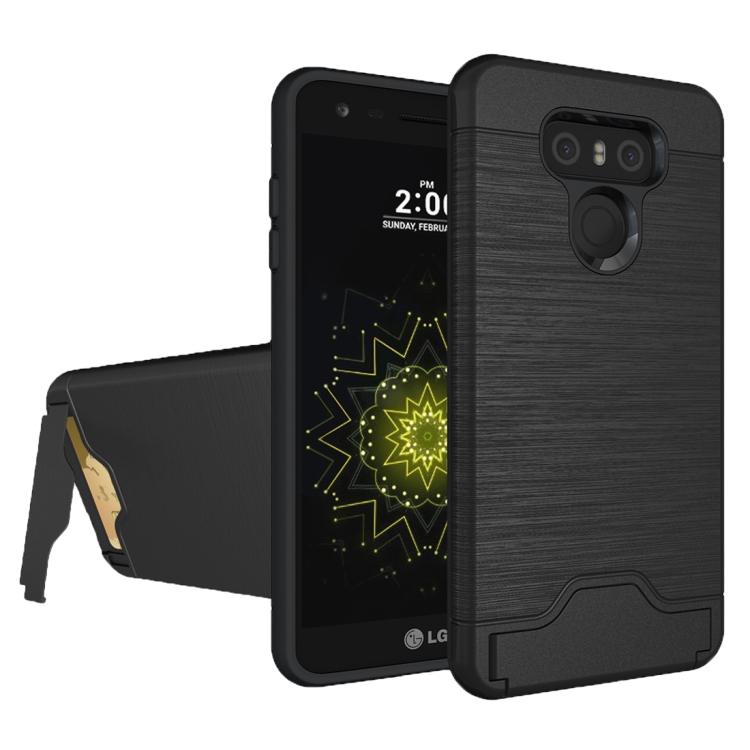 

For LG G6 Brushed Texture Separable PC + TPU Protective Combination Back Case with Holder & Card Slot (Black)