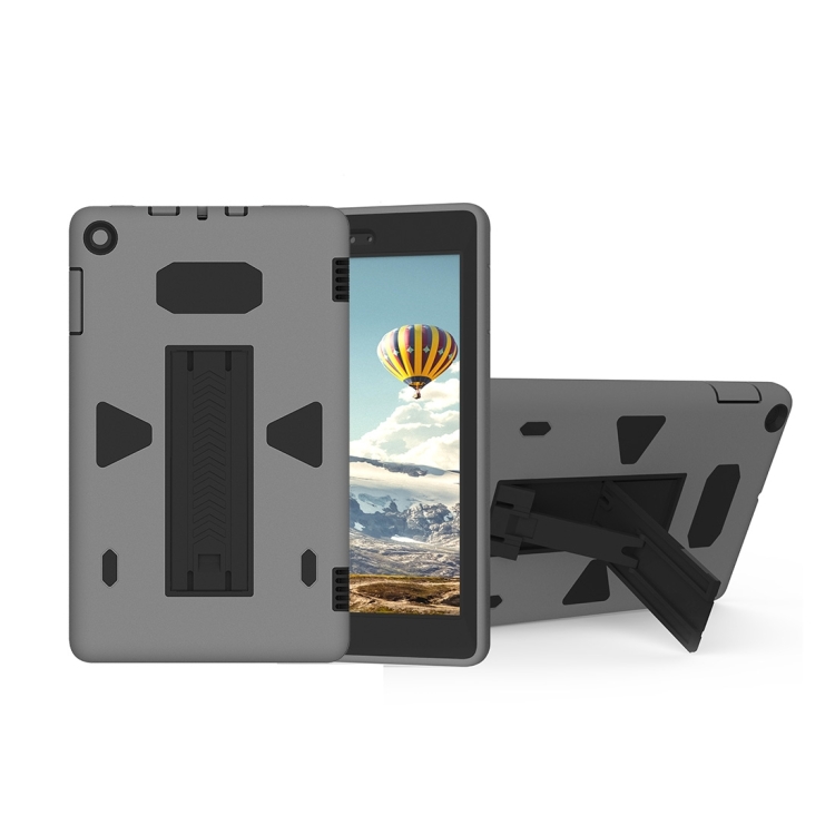 

For Amazon Kindle Fire HD 8 2017 PC+Silicone Shockproof Protective Back Cover Case With Holder (Black + Grey)