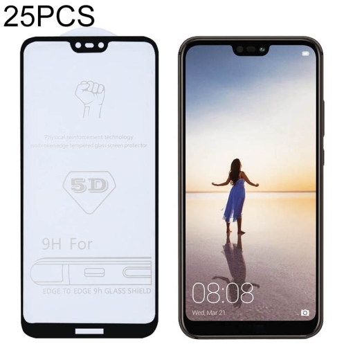 

25 PCS 9H 5D Full Glue Full Screen Tempered Glass Film for Huawei P20 Lite / Nova 3e
