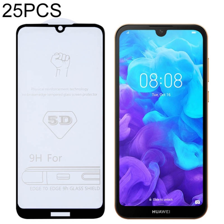 

25 PCS 9H 5D Full Glue Full Screen Tempered Glass Film for Huawei Y5 2019 / Honor 8S