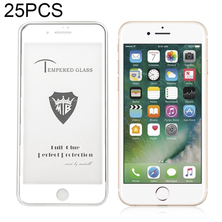 

25 PCS Full Screen Full Glue Anti-fingerprint Tempered Glass Film for iPhone 8 & 7 (White)