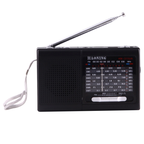 

HAONING HN-315UA Portable FM AM SW (1-7) 9 Bands Channels Radio, Rechargeable Li-ion Battery, Support Micro TF Card / USB / MP3 Player