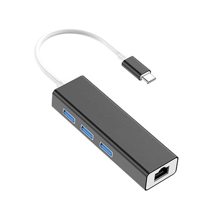 

USB-C / Type-C to Fast Ethernet RJ45 & 3 x USB 3.0 Adapter Converter HUB(Black)