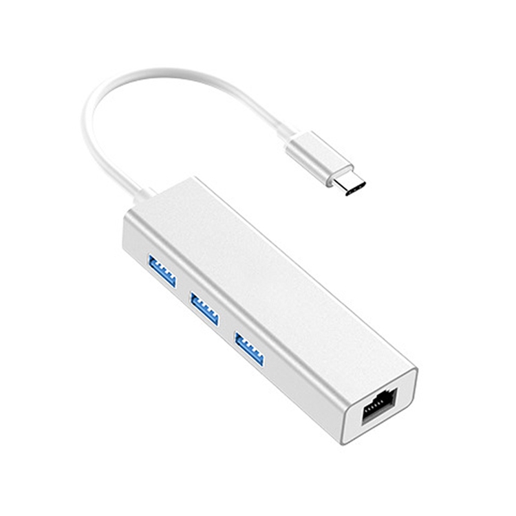 

USB-C / Type-C to Fast Ethernet RJ45 & 3 x USB 3.0 Adapter Converter HUB(Silver)