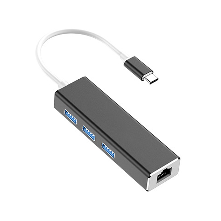 

USB-C / Type-C to Gigabit Ethernet RJ45 & 3 x USB 3.0 Adapter Converter HUB, Computer External Tablet Phone Universal(Black)