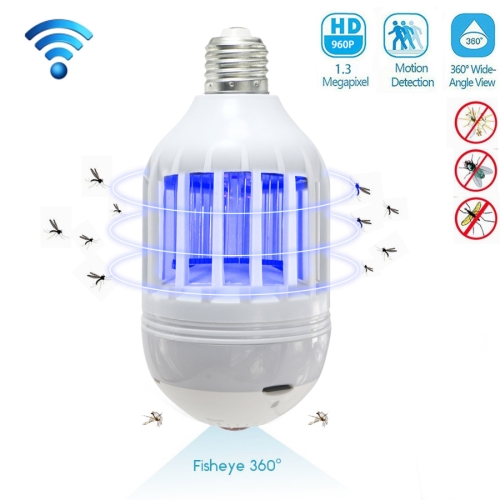 

E27 Lamp 960P 360 Degrees Fisheye Lens 1.3MP WiFi Camera with Mosquito Killer Function, Support Motion Detection & TF Card