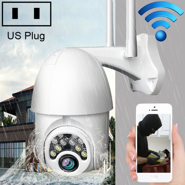 

Q10 Outdoor Waterproof Mobile Phone Remotely Rotate Wireless WiFi 10 Lights Full Color Night Vision HD Camera, Support Motion Detection Video / Alarm & Recording, US Plug