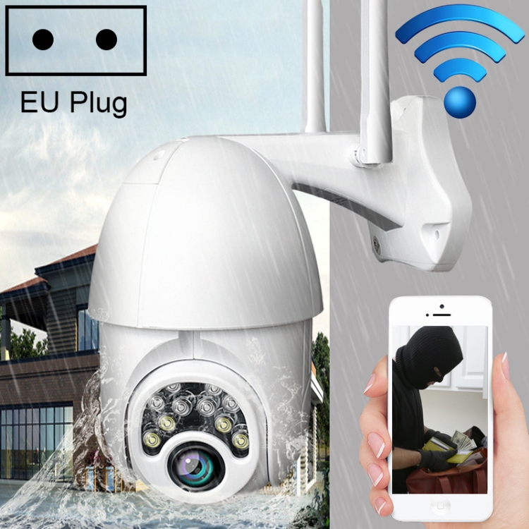 

Q10 Outdoor Waterproof Mobile Phone Remotely Rotate Wireless WiFi 10 Lights Full Color Night Vision HD Camera, Support Motion Detection Video / Alarm & Recording, EU Plug