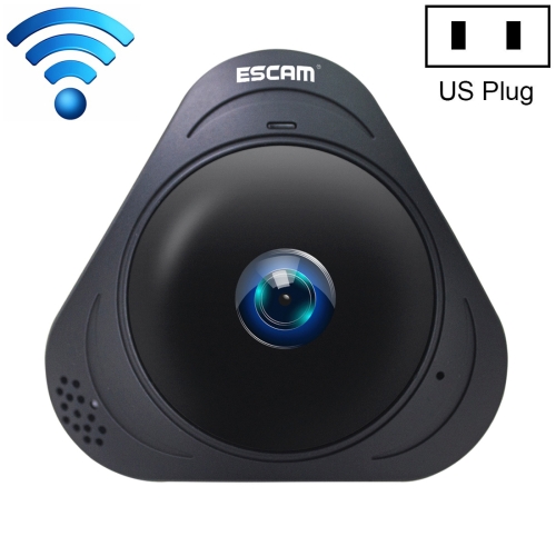 

ESCAM Q8 960P 360 Degrees Fisheye Lens 1.3MP WiFi IP Camera, Support Motion Detection / Night Vision, IR Distance: 5-10m, US Plug(Black)