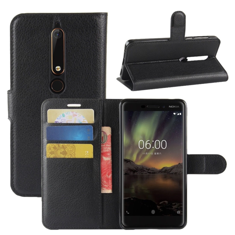 

For Nokia 6 (2018) Litchi Texture Horizontal Flip Leather Case with Holder & Card Slots & Wallet(Black)
