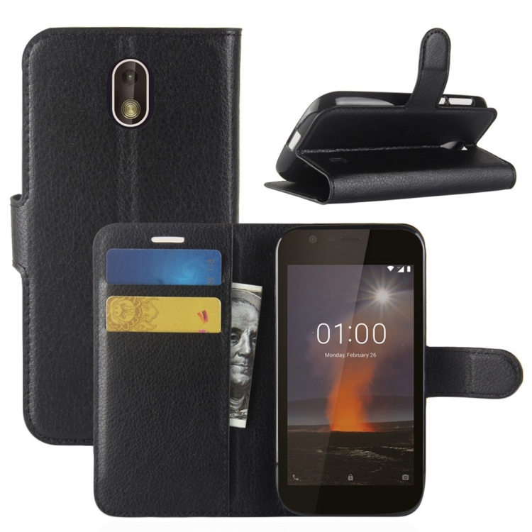 

For Nokia 1 Litchi Texture Horizontal Flip Leather Case with Wallet & Holder & Card Slots(Black)