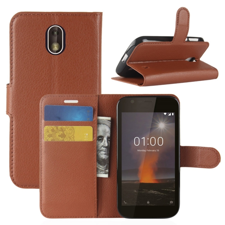 

For Nokia 1 Litchi Texture Horizontal Flip Leather Case with Wallet & Holder & Card Slots(Brown)