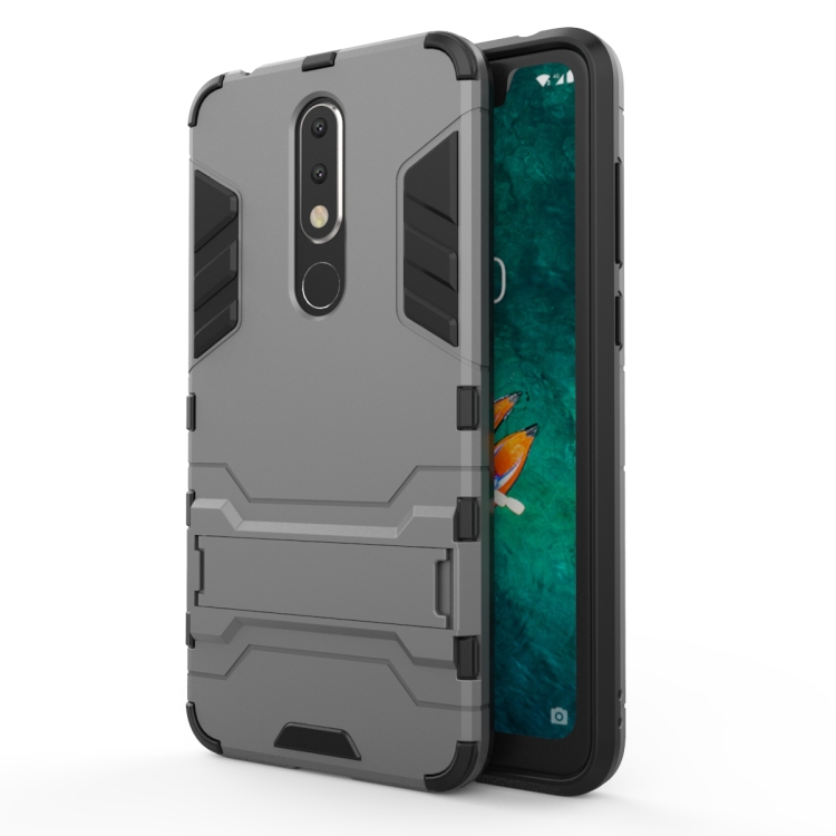 

Shockproof PC + TPU Case for Nokia X5, with Holder(Grey)