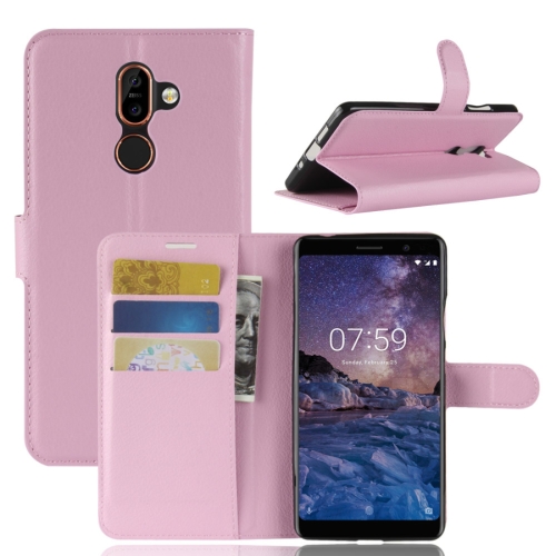 

For Nokia 7 Plus PU + TPU Litchi Texture Horizontal Flip Leather Case with Wallet & Holder & Card Slots (Pink)