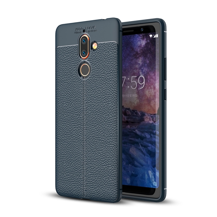

For Nokia 7 Plus Litchi Texture Soft TPU Protective Back Cover Case (Navy Blue)