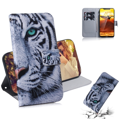 

Tiger Pattern Coloured Drawing Horizontal Flip Leather Case for Nokia 8.1 / X7, with Holder & Card Slots & Wallet