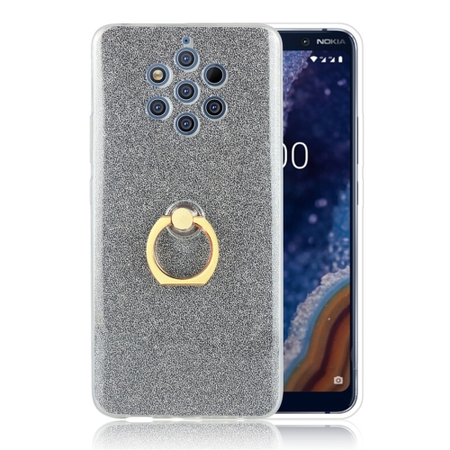 

Glittery Powder Shockproof TPU Protective Case for Nokia 9, with 360 Degree Rotation Ring Holder (Black)