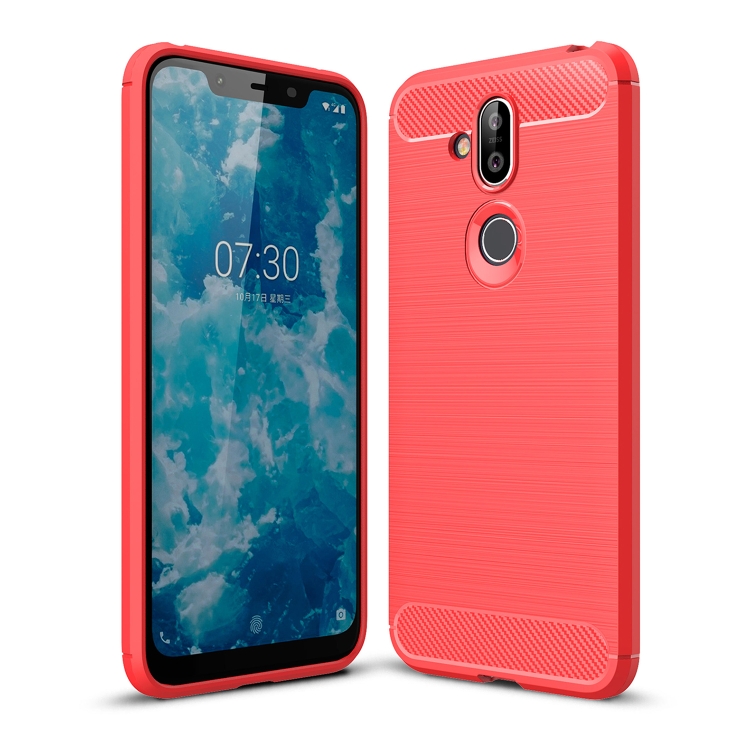 

Brushed Texture Carbon Fiber TPU Case for Nokia 7.1 Plus / X7 (Red)