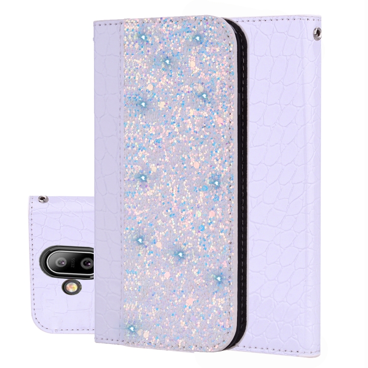 

Crocodile Texture Glitter Powder Horizontal Flip Leather Case for Nokia 8.1 (X7), with Card Slots & Holder (White)