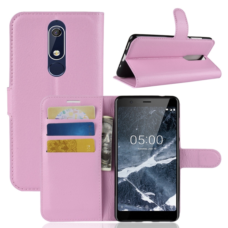 

Litchi Texture Horizontal Flip Leather Case for Nokia 5.1, with Wallet & Holder & Card Slots (Pink)