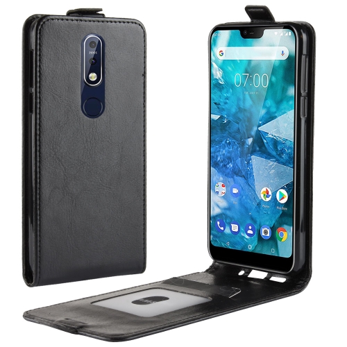 

R64 Texture Single Fold Vertical Flip Leather Case for Nokia 7.1, with Card Slots & Wallet(Black)